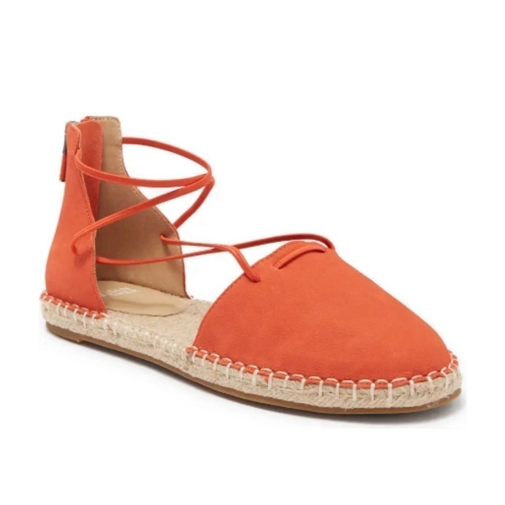 Eileen Fisher strap Espadrilles Women’s Size 8.5 leather orange flat shoes zip.